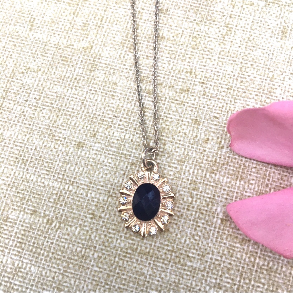 Silver Gold Blue Stone Crystal Sapphire Necklace